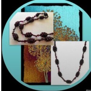 Vintage Bohemian Garnet Cluster Necklace 27" Raspberry Pomegranate Design 363ctw